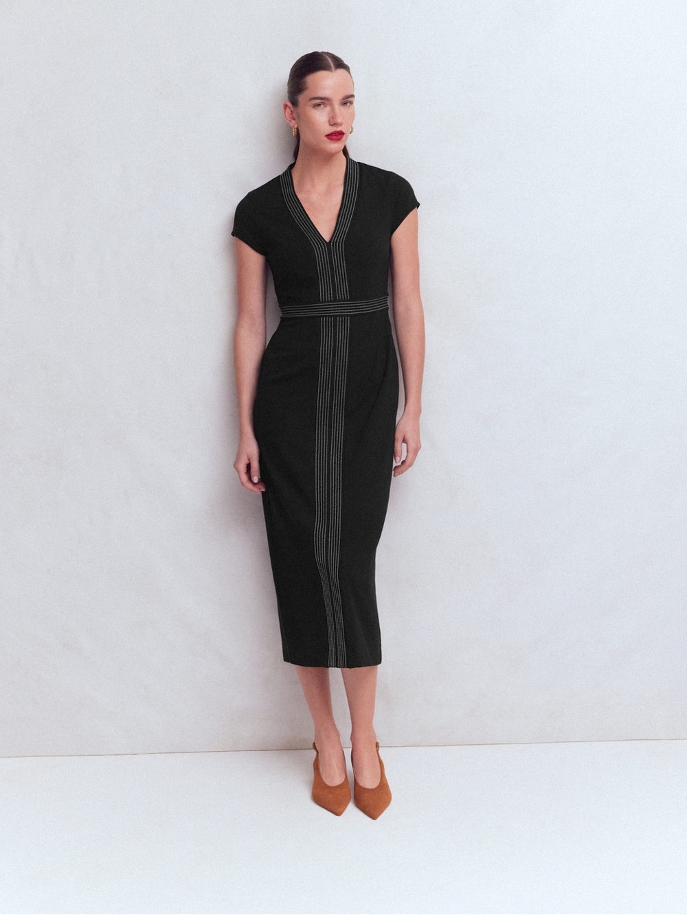 Boden Topstitch Ponte Work Dress Black 12